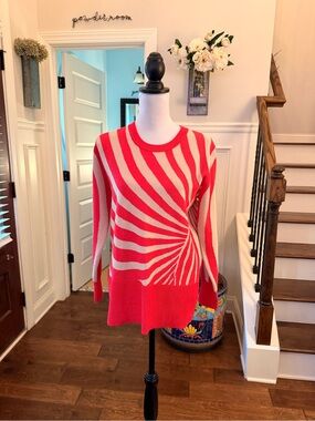 Etcetera NWOT Women’s Pink and Cream Sunburst Swirl Knit Pullover Sweater